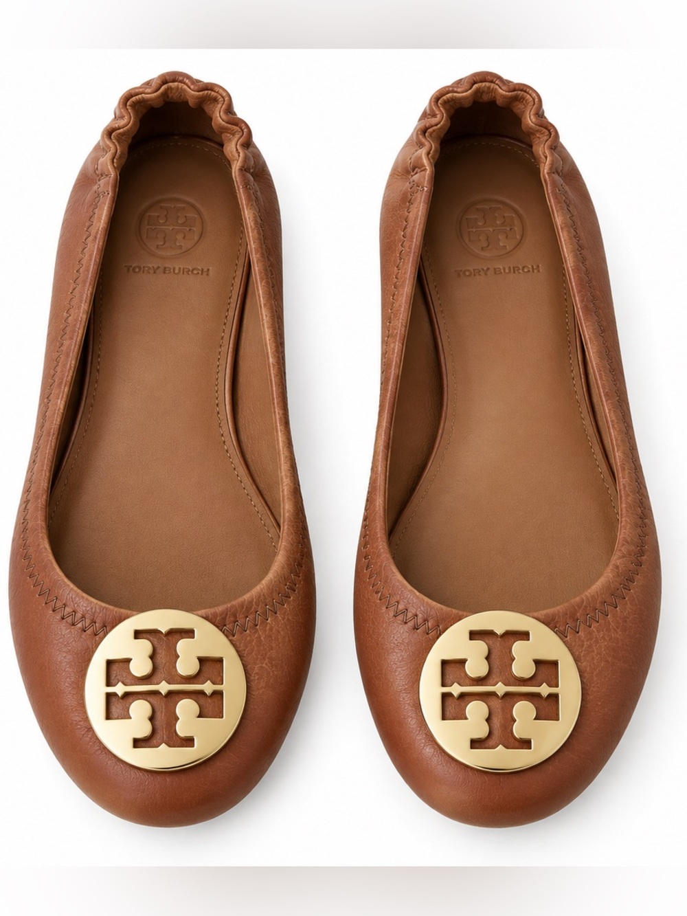 Tory Burch Minnie Royal Tan Leather Travel Flats US Women Size 8M